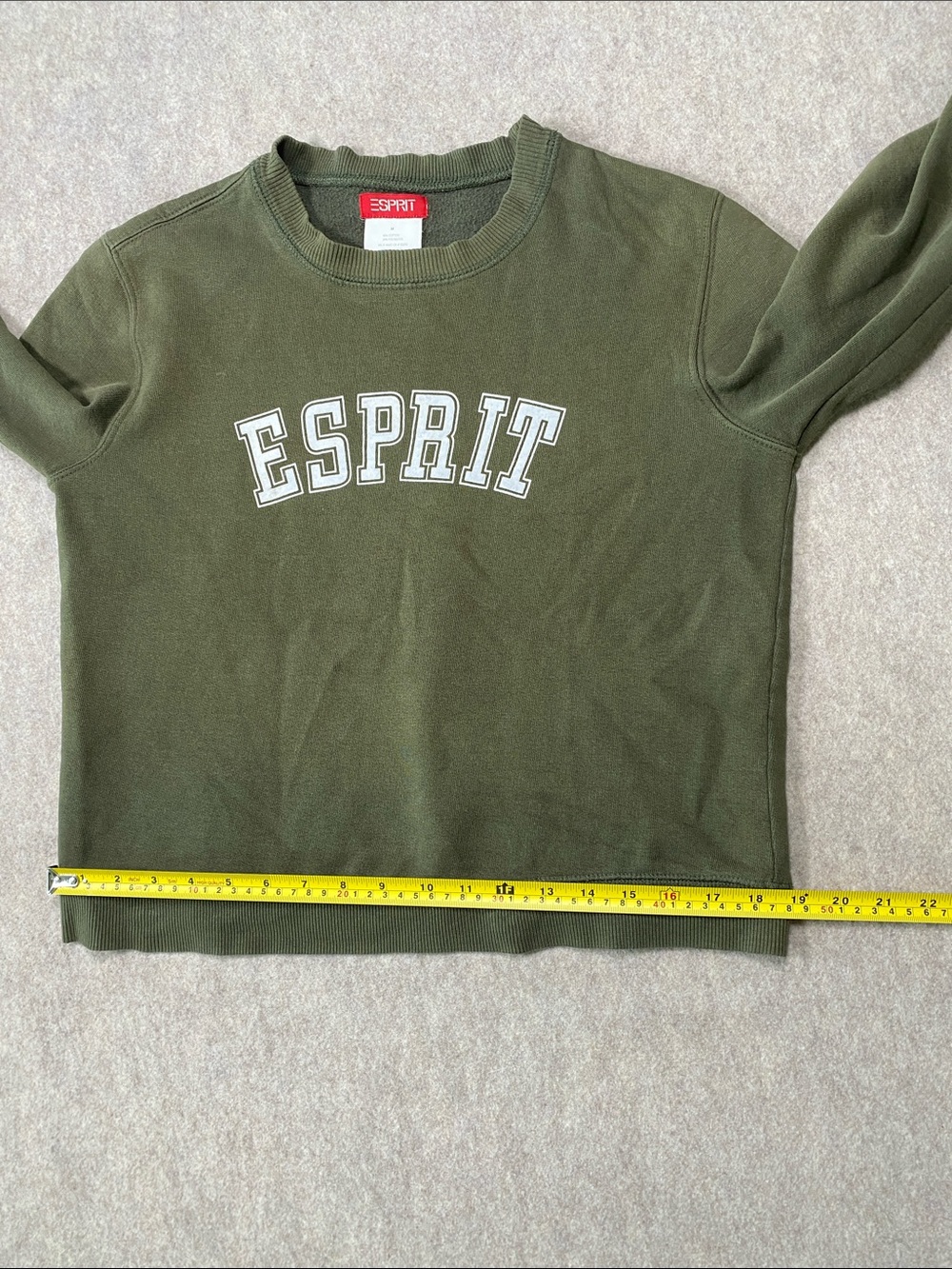 Esprit Logo Crewneck Sweatshirt Medium Olive Green Retro 80s 90s Cotton Blend - Picture 7 of 8